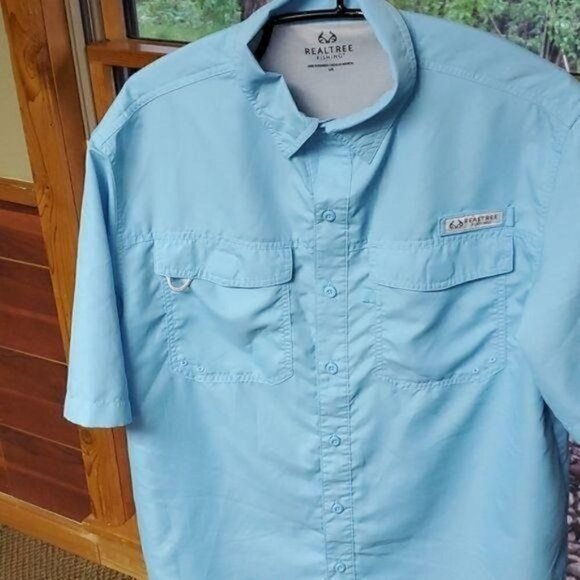 RealTree Fishing Vented Pockets Casual Button Down Short Sleeve Sz L Shirt - Picture 2 of 11